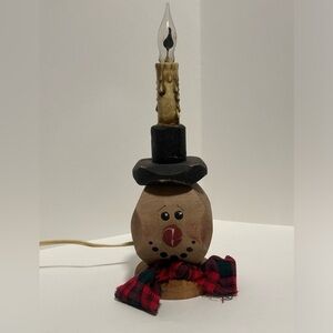 Wooden Snowman Electric Candle